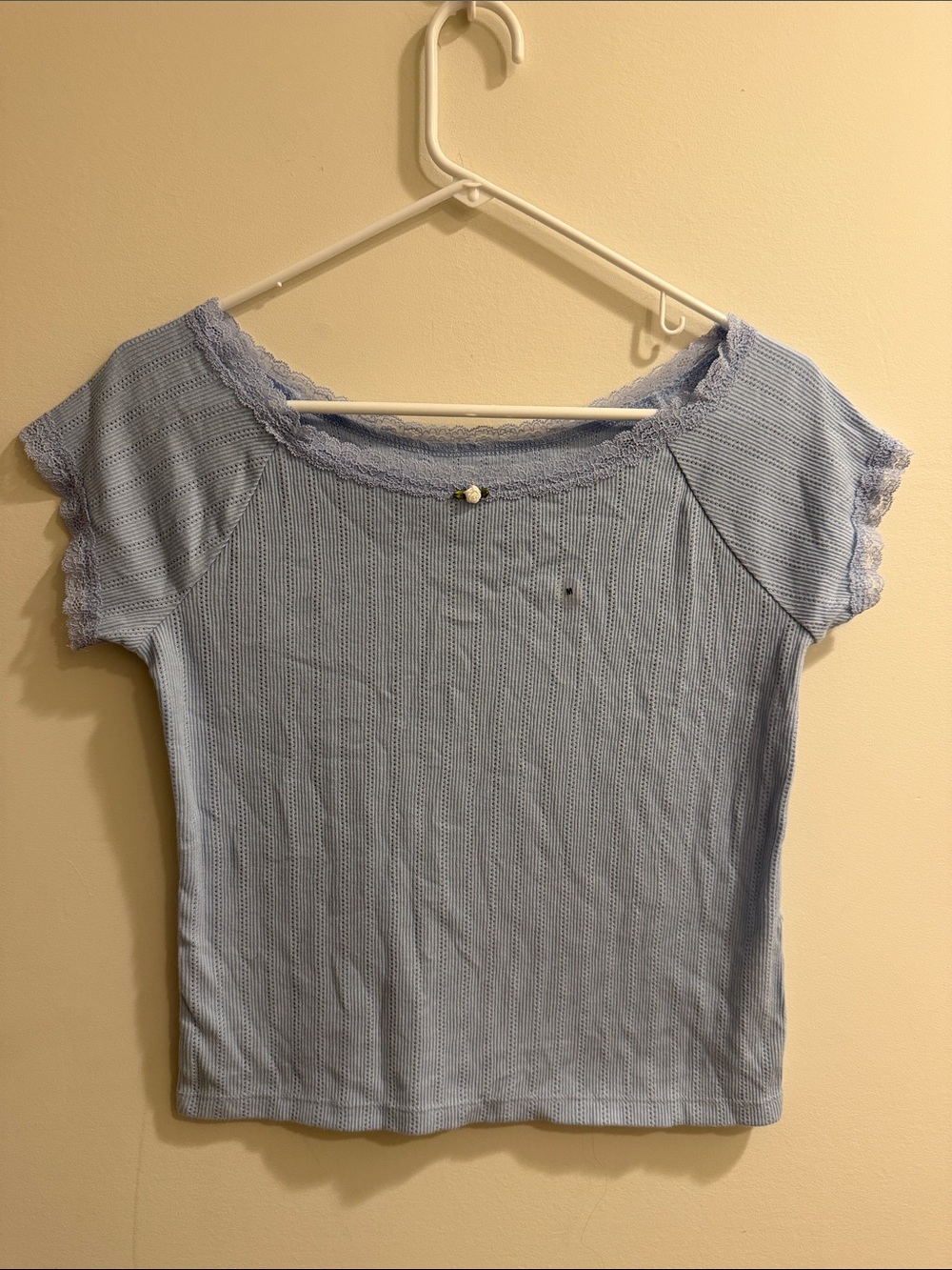 Aeropostale Baby Blue Lace-Trim Short Sleeve Tee